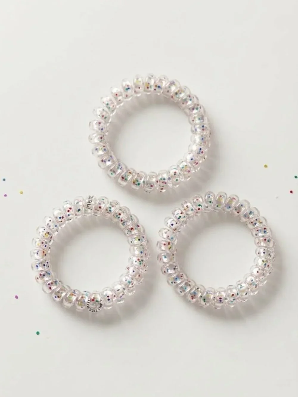 Set of 3 Clear Confetti Spiral Hair Ties